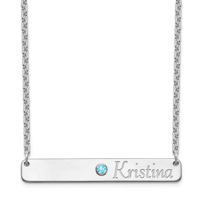 Name and Birthstone Bar Necklace Sterling Silver XNA980SS