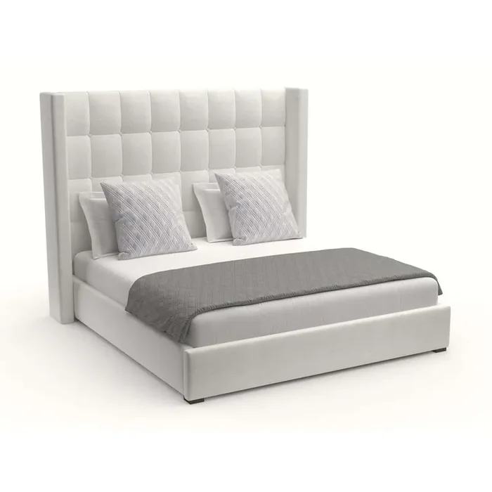 Nativa Interiors – Aylet Box Tufted Upholstered Medium King Off White Bed – BED-AYLET-BOX-MID-KN-PF-WHITE