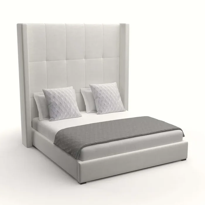 Nativa Interiors – Aylet Button Tufted Upholstered High King Off White Bed – BED-AYLET-BTN-HI-KN-PF-WHITE