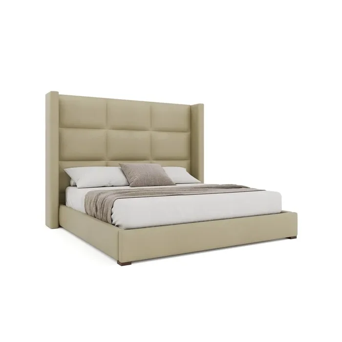 Nativa Interiors – Aylet Square Eco-Leather Medium 67in California King Cream Bed – BED-AYLET-SQ-MID-CA-VIN-CREAM