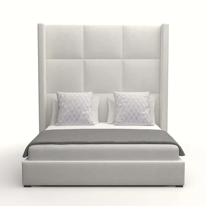 Nativa Interiors – Aylet Square Tufted Upholstered High King Off White Bed – BED-AYLET-SQ-HI-KN-PF-WHITE