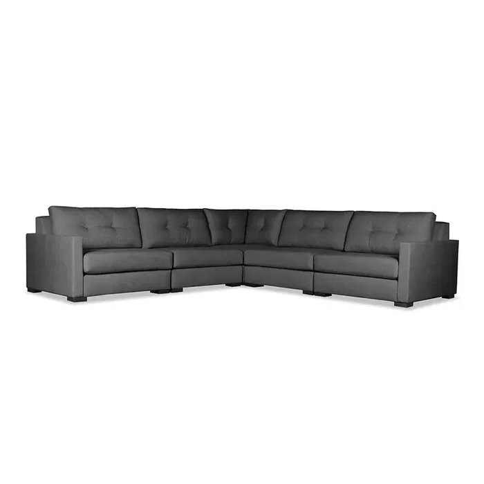 Nativa Interiors – Chester Buttoned Modular L-Shape Standard Sectional 128in Charcoal – SEC-CHST-BTN-DP-AR6-5PC-PF-CHARCOAL