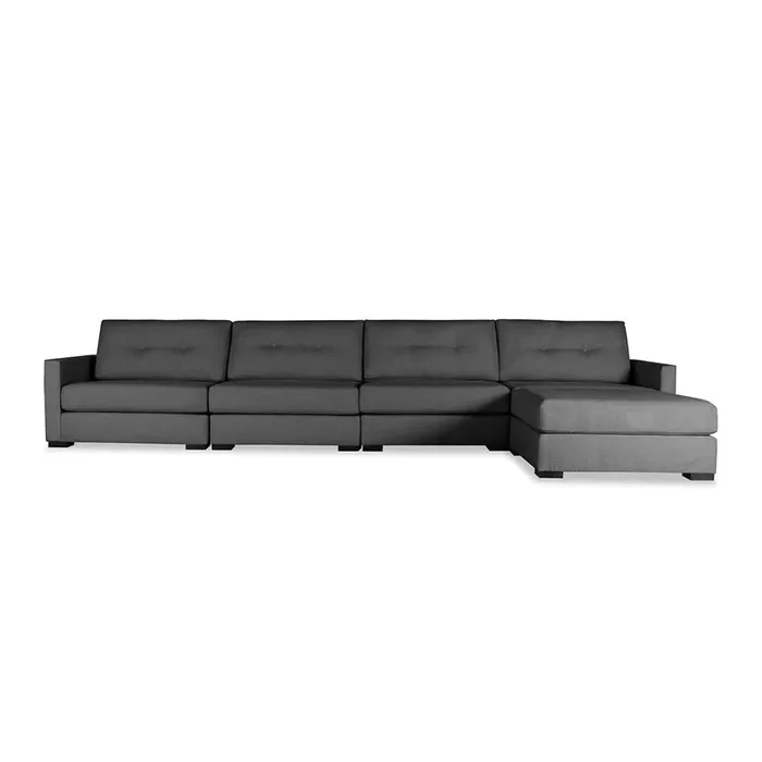 Nativa Interiors – Chester Buttoned Modular Sectional 83inD with Ottoman Charcoal – SEC-CHST-BTN-DP-UL2-5PC-PF-CHARCOAL