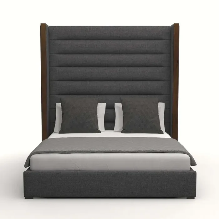 Nativa Interiors – Irenne Horizontal Channel Tufted Upholstered High King Charcoal Bed – BED-IRENNE-HC-HI-KN-PF-CHARCOAL