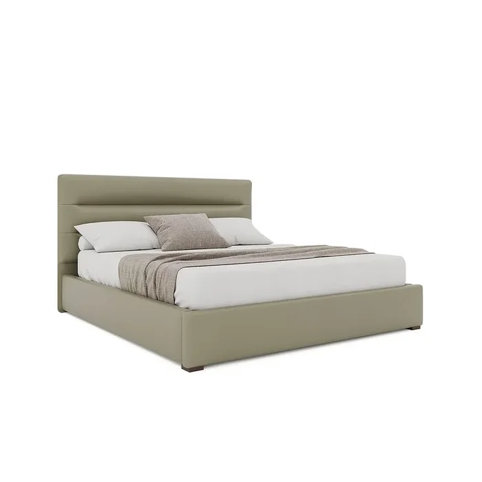Nativa Interiors – Moyra Horizontal Channel Tufted Eco-Leather Low 47in California King Stone Bed – BED-MOYRA-HC-LOW-CA-VIN-STONE