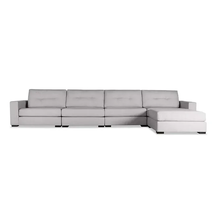 Nativa Interiors – Veranda Buttoned Modular Sectional 83inD with Ottoman Grey – SEC-VRND-BTN-DP-UL2-5PC-PF-GREY
