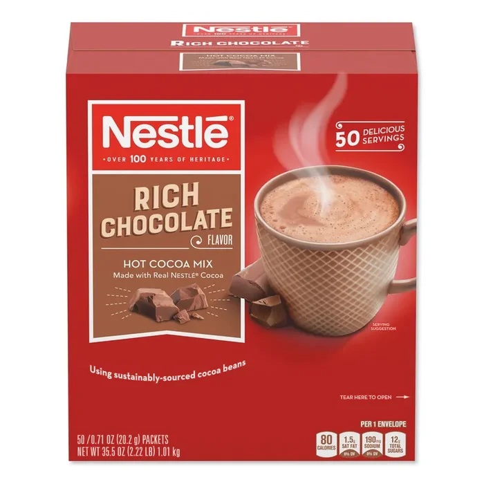 Nestlé® Hot Cocoa Mix, Rich Chocolate, 0.71 Oz Packets, 50/box, 6 Box/carton