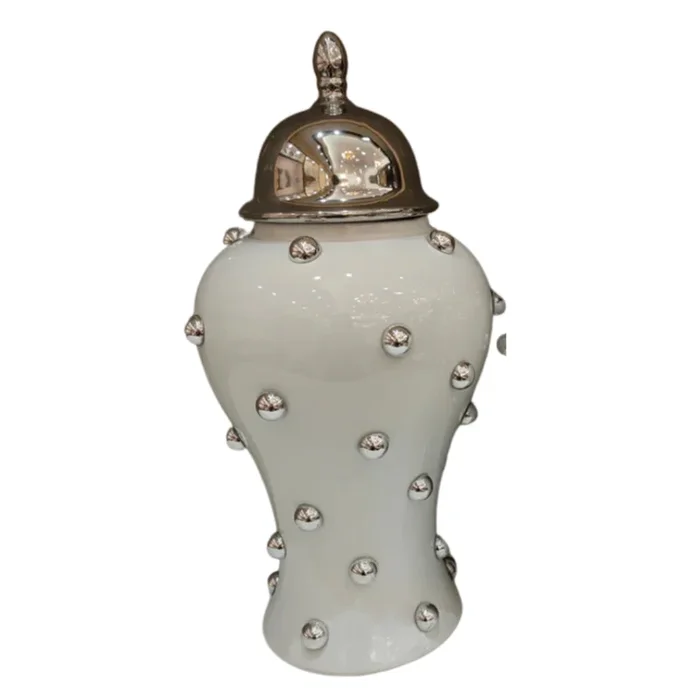 NEVIN 14″ Decorative Ginger Jar Vase Silver