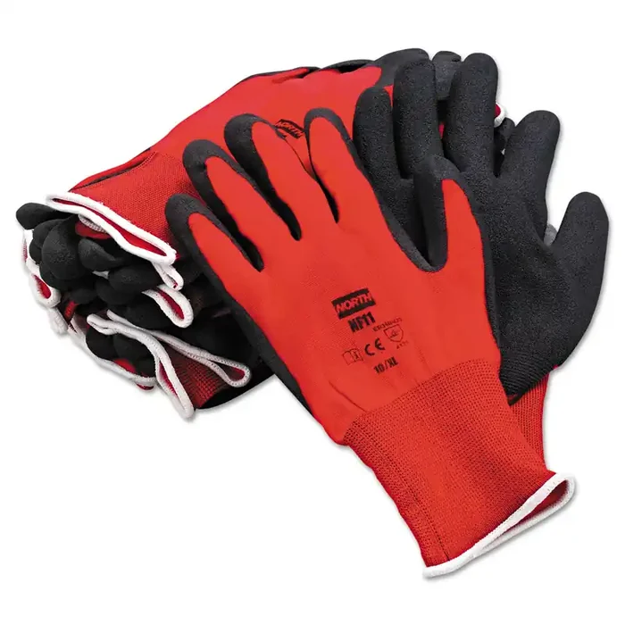 North Safety® NorthFlex Red Foamed PVC Gloves, Red/Black, Size 10/X-Large, 12 Pairs