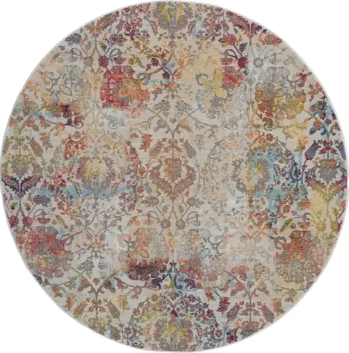 Nourison – Ankara Global ANR06 White and Orange 4 x Round French Country Area Rug – ANR06-99446457202_CLOSEOUT