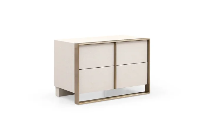 Nova Domus Cartier Modern Beige Shagreen and Brushed Brass Nightstand