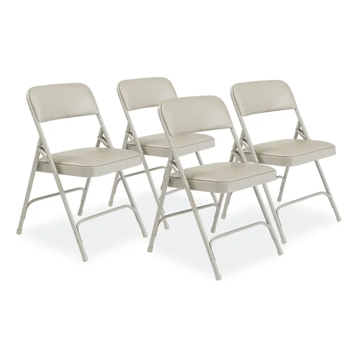NPS® 1200 Series Premium Vinyl Dual-Hinge Folding Chair, Supports Up to 500lb, 17.75″ Seat Height, Warm Gray, 4/Carton
