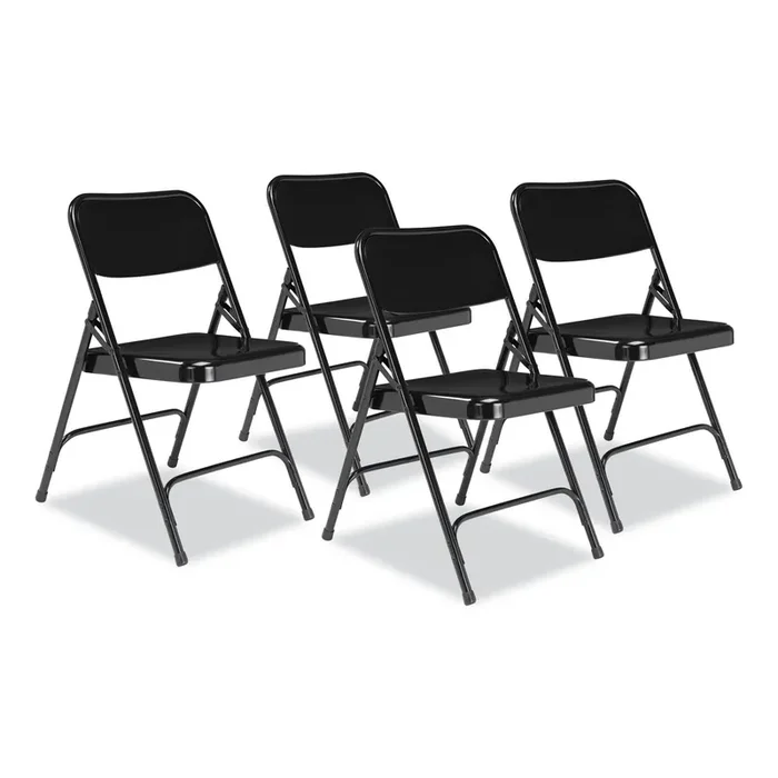 NPS® 200 Series Premium All-Steel Double Hinge Folding Chair, Supports Up to 500 lb, 17.25″ Seat Height, Black, 4/Carton