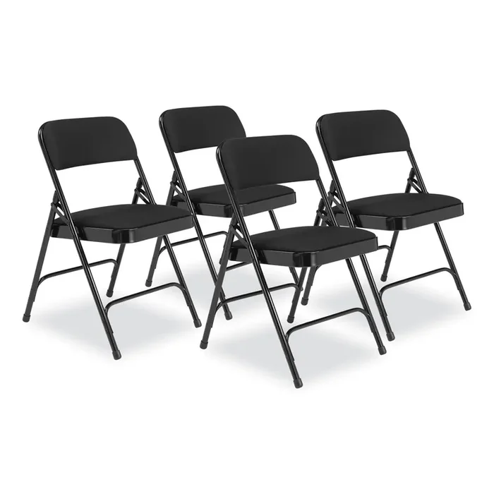 NPS® 2200 Series Fabric Dual-Hinge Folding Chair, Supports 500 lb, Midnight Black Seat/Back, Black Base, 4/Carton