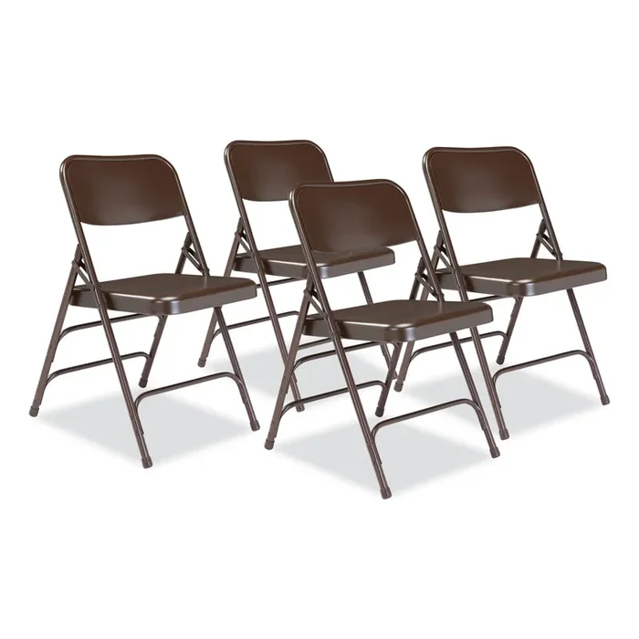 NPS® 300 Series Deluxe All-Steel Triple Brace Folding Chair, Supports Up to 480 lb, 17.25″ Seat Height, Brown, 4/Carton