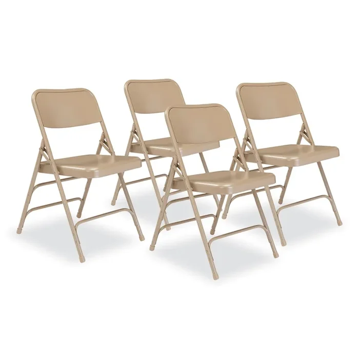 NPS® 300 Series Deluxe All-Steel Triple Brace Folding Chair, Supports Up to 480 lb, 17.25″ Seat Height, Beige, 4/Carton