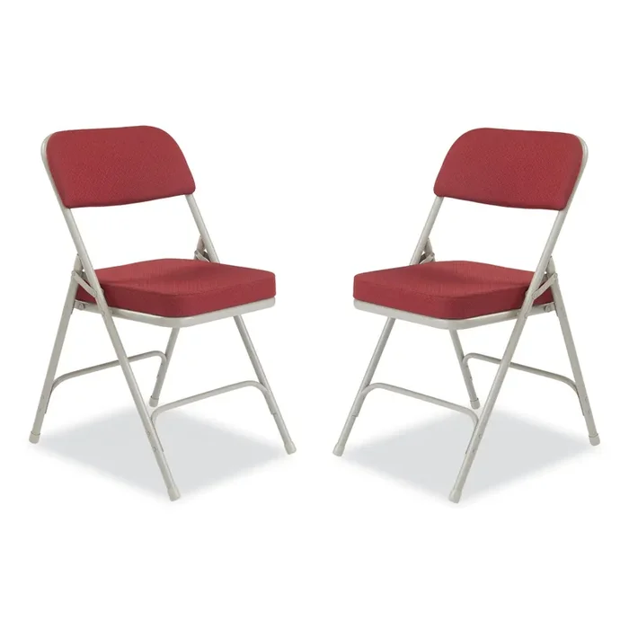 NPS® 3200 Series Premium Fabric Dual-Hinge Folding Chair, Supports Up to 300 lb, Burgundy Seat, Burgundy Back, Gray Base, 2/Carton