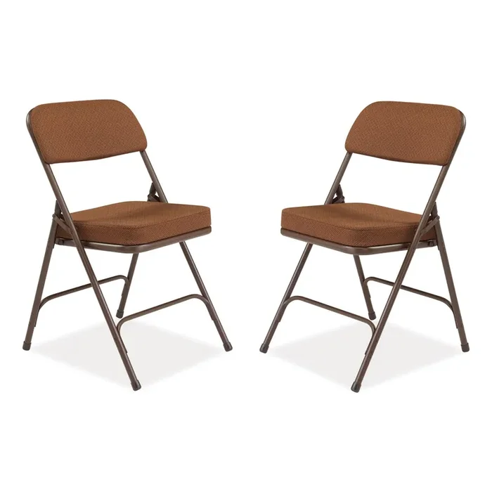 NPS® 3200 Series Premium Fabric Dual-Hinge Folding Chair, Supports Up to 300 lb, Gold Seat, Gold Back, Brown Base, 2/Carton