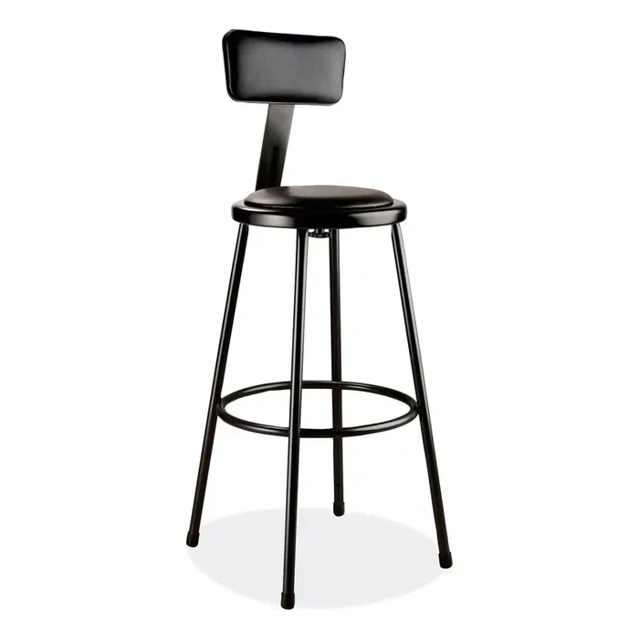 NPS® 6400 Series Heavy Duty Vinyl Padded Stool with Backrest, Supports 300 lb, 30″ Seat Height, Black Seat/Back/Base