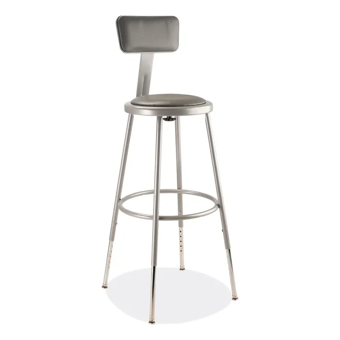 NPS® 6400 Series Height Adjustable Heavy Duty Padded Stool with Backrest, Supports Up to 300 lb, 25″ to 33″ Seat Height, Gray