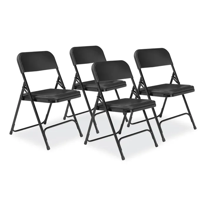 NPS® 800 Series Plastic Folding Chair, Supports Up to 500 lb, 18″ Seat Height, Black Seat, Black Back, Black Base, 4/Carton