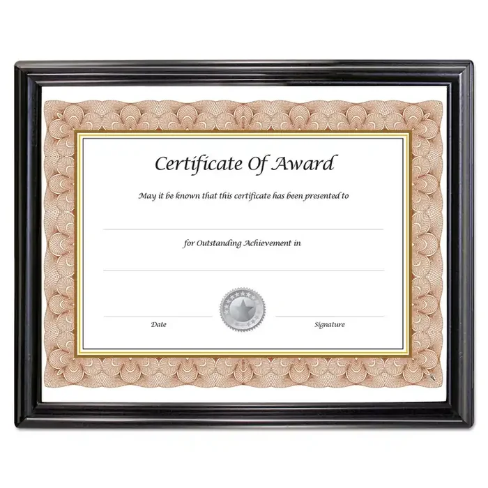 NuDell™ Ez Mount Document Frame With Trim Accent And Plastic Face, Plastic, 8.5 X 11 Insert, Black