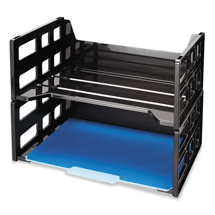 Officemate High Rise Desk Tray, 2 Sections, Letter Size Files, 13.25″ X 9″ X 10.25″, Black, 2/pack
