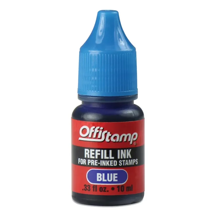 Offistamp® Refill Ink For Pre-Inked Stamps, 0.33 Oz, Blue