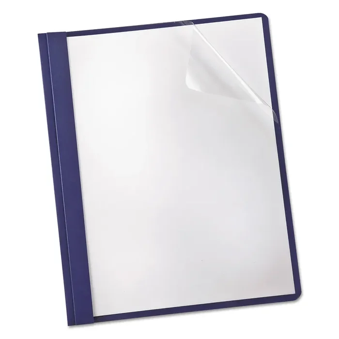 Oxford™ Clear Front Linen Report Cover, Three-Prong Fastener, 0.5″ Capacity, 8.5 X 11, Clear/navy, 25/box