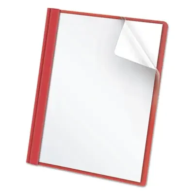 Oxford™ Clear Front Standard Grade Report Cover, Three-Prong Fastener, 0.5″ Capacity, 8.5 X 11, Clear/red, 25/box