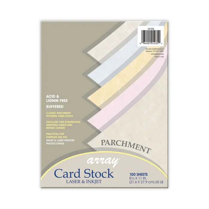 Pacon® Array Card Stock, 65 lb Cover Weight, 8.5 x 11, Assorted Parchment Colors, 100/Pack