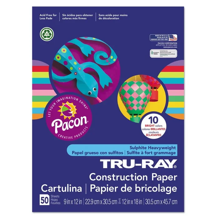 Pacon® Tru-Ray Construction Paper, 76 lb Text Weight, 12 x 18, Assorted Bright Colors, 50/Pack