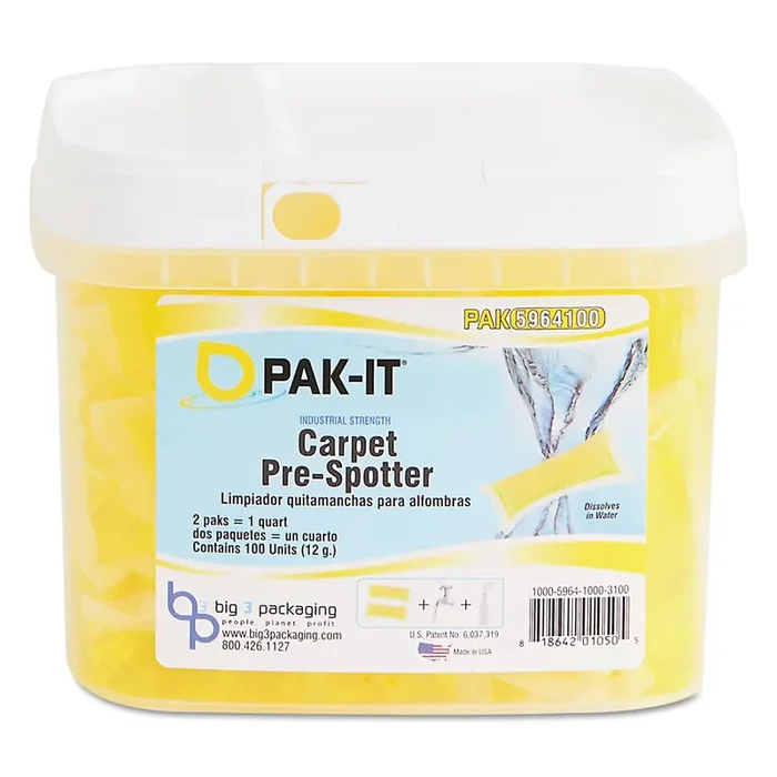 PAK-IT® Carpet Pre-Spotter, Citrus Scent, 100 Pak-Its/tub, 4 Tubs/carton