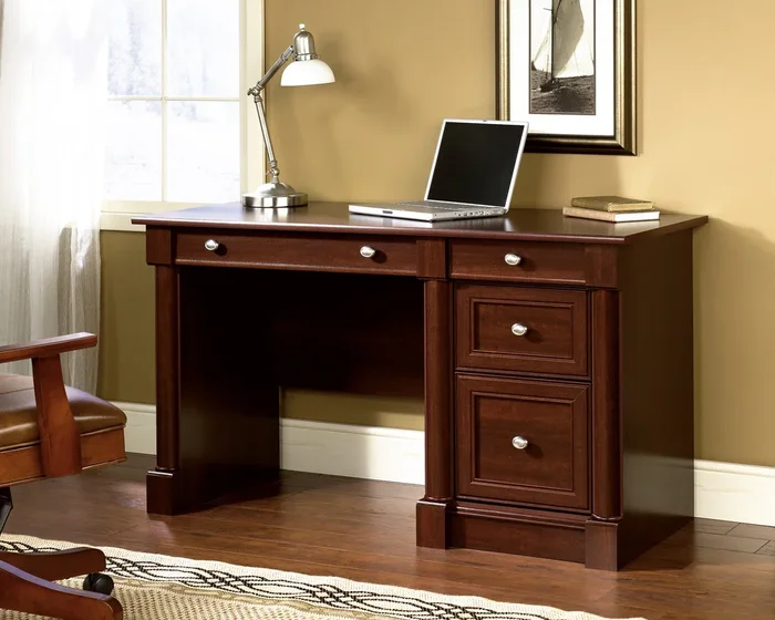 Palladia Computer Desk in Select Cherry – Elegant Home Office Table with Flip-Down Keyboard Shelf, Drawers & File Storage