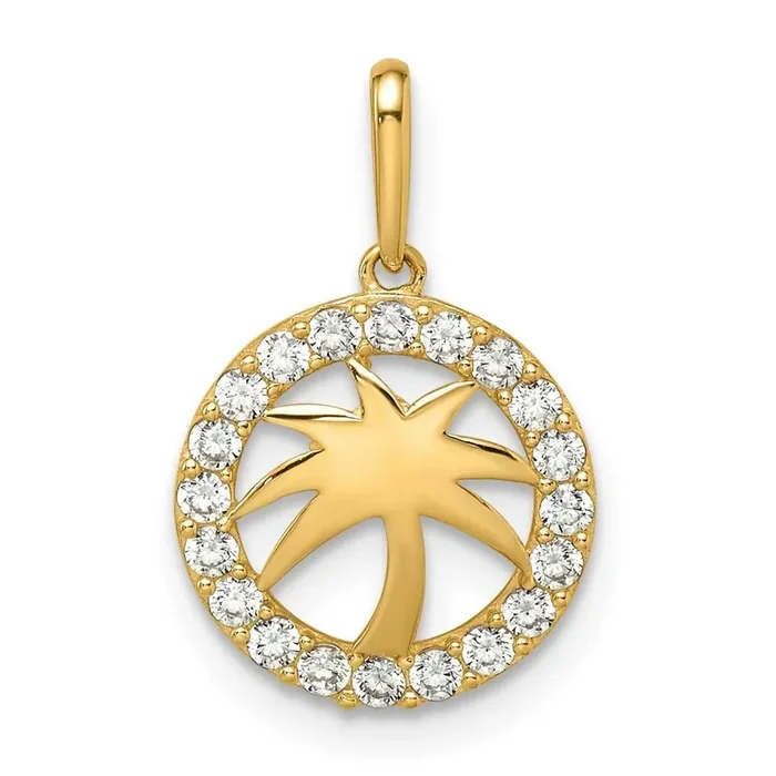 Palm Tree Pendant 14k Gold CZ Diamond YC1490