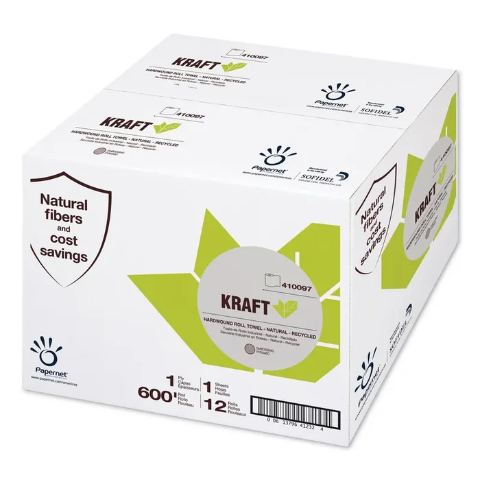 Papernet® Heavenly Soft Hardwound Paper Towel, Kraft, 1-Ply, 7.8″ x 600 ft, Brown, 12 Rolls/Carton