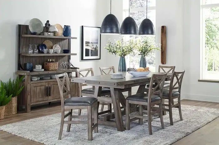 Parker House – Lodge Dining Counter Height Extendable Table with 6 Stools and Buffet with Hutch – DLOD-10PC-TBL-XBACK-HUTCH