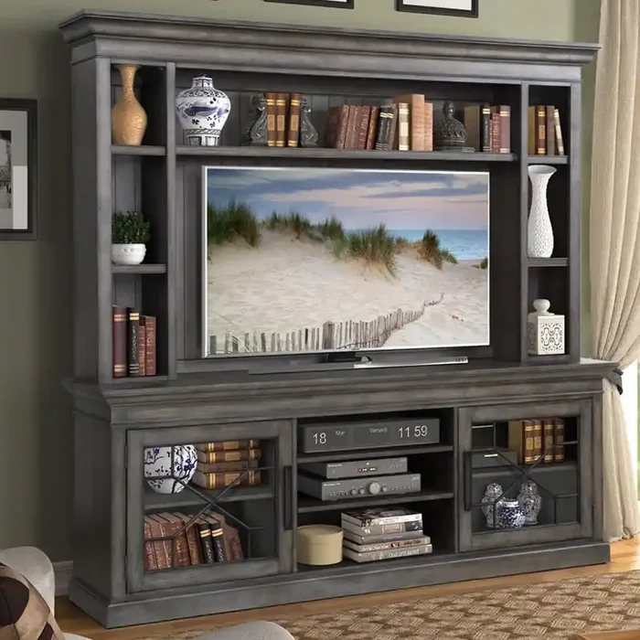 Parker House – Sundance 92in Console with Hutch in Smokey Grey – SUN92-4-SGR
