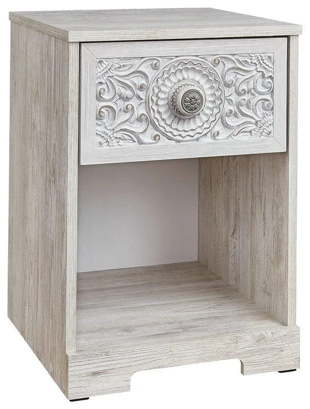 Paxberry – One Drawer Night Stand – Open Cubby – Whitewash