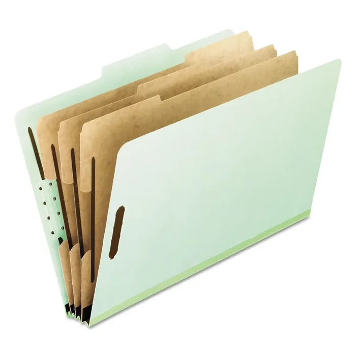 Pendaflex® Eight-Section Pressboard Classification Folders, 3″ Expansion, 3 Dividers, 8 Fasteners, Letter Size, Green Exterior, 10/Box