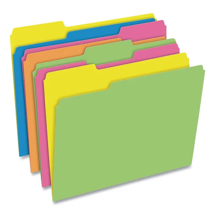 Pendaflex® Glow Twisted 3-Tab File Folder, 1/3-Cut Tabs Assorted, Letter Size, 0.25″ Expansion, Assorted Colors, 12/Pack