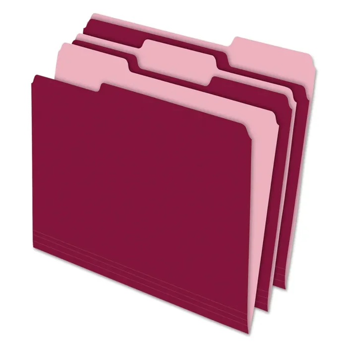 Pendaflex® Interior File Folders, 1/3-Cut Tabs Assorted, Letter Size, Burgundy, 100/Box