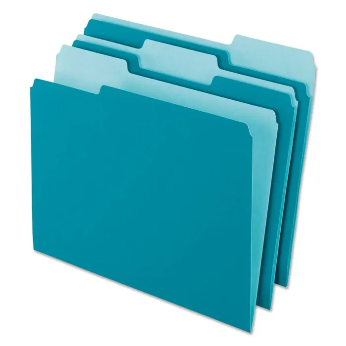 Pendaflex® Interior File Folders, 1/3-Cut Tabs Assorted, Letter Size, Teal, 100/Box