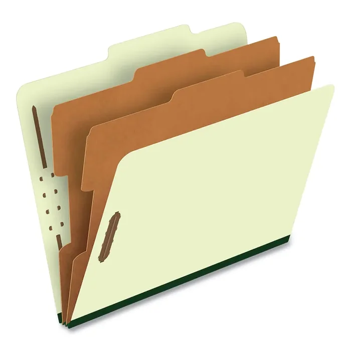 Pendaflex® Six-Section Pressboard Classification Folders, 2″ Expansion, 2 Dividers, 6 Fasteners, Letter Size, Green Exterior, 10/Box
