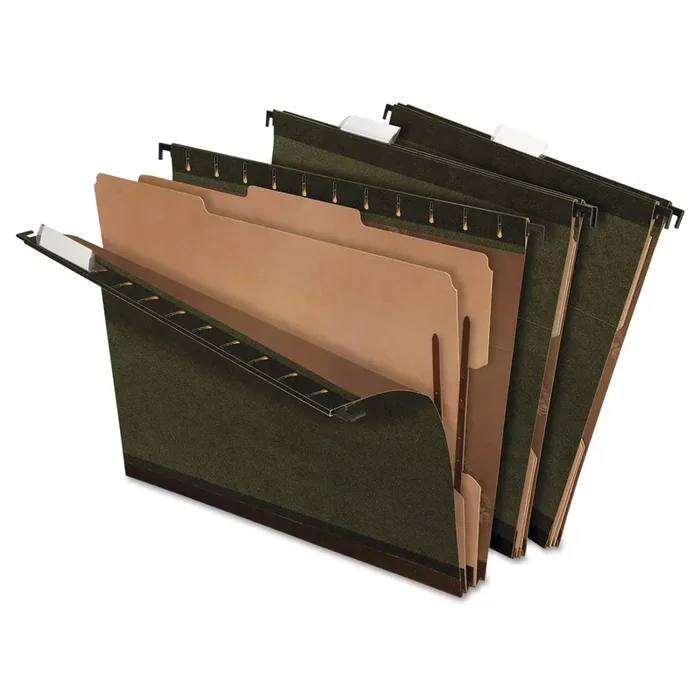 Pendaflex® SureHook Reinforced Hanging Divider Folders, 2″ Expansion, 2 Dividers, 4 Fasteners, Letter Size, Green Exterior, 10/Box