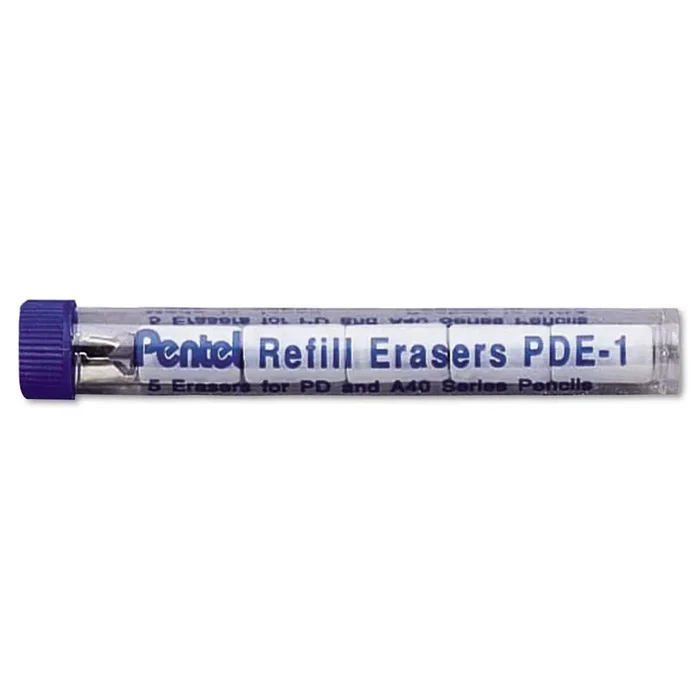 Pentel® Eraser Refills For Pentel Champ, E-Sharp, Jolt, Icy And Quicker Clicker Pencils, Cylindrical Rod, White, 5/tube