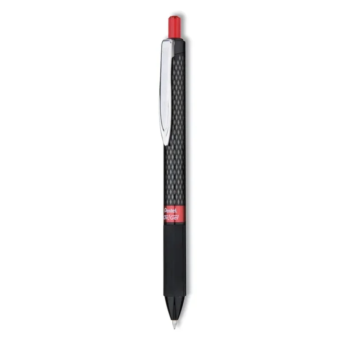 Pentel® Oh! Gel Pen, Retractable, Medium 0.7 Mm, Red Ink, Black Barrel, Dozen