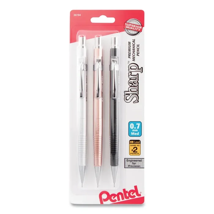 Pentel® Sharp Mechanical Pencil, 0.7 mm, HB ( 2), Black Lead, Assorted Barrel Colors, 3/Pack