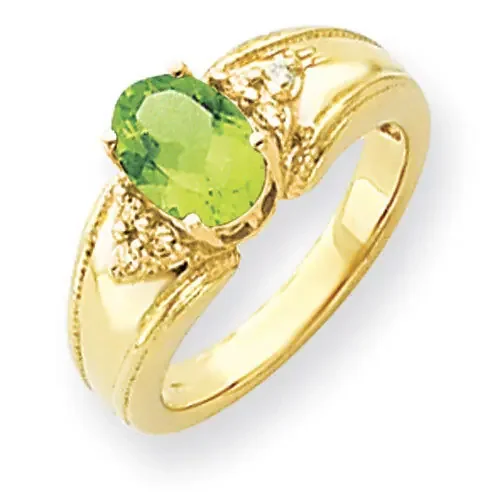Peridot Diamond Ring 14k Gold 8x6mm Oval Y4452PE/A