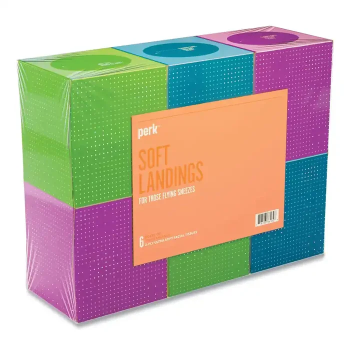 Perk™ Ultra Soft Standard Facial Tissue, 2-Ply, White, 95 Sheets/Box, 6 Boxes/Pack